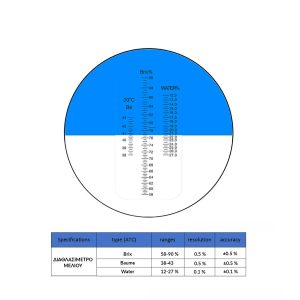 ΔΙΑΘΛΑΣΙΜΕΤΡΟ ΜΕΛΙΟΥ BAUME ΟΠΤΙΚΟ (Brix: 58-90 % , Baume: 38-43, Water: 12-27 %) ΔΙΑΘΛΑΣΙΜΕΤΡΟ ΜΕΛΙΟΥ BAUME ΟΠΤΙΚΟ (Brix: 58-90 % , Baume: 38-43, Water: 12-27 %)
