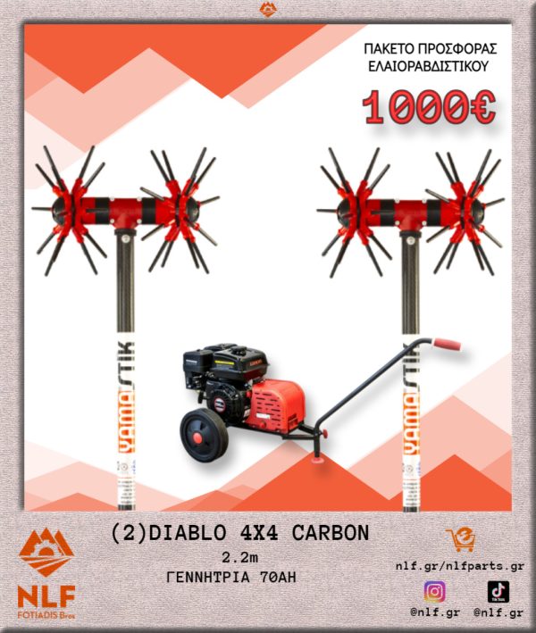 ΠΑΚΕΤΟ ΕΛΑΙΟΡΑΒΔΙΣΤΙΚΟΥ 2 DIABLO 4X4 CARBON ΚΟΝΤΑΡΙ 2,2 ΜΕΤΡΑ ΜΕ ΓΕΝΝΗΤΡΙΑ 70Α 2DI4X4C.22.G70