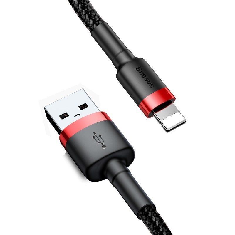 ΚΑΛΩΔΙΟ BASEUS CAFULE BRAIDED USB 2.0/Lightning 2A-3m ΜΑΥΡΟ-ΚΟΚΚΙΝΟ 12120284-1