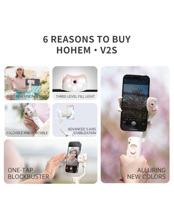 Hohem iSteady V2S Kit 3-axis smartphone gimbal with AI sensor (Pink) iSV2S-Pink hohem-isteady-v2s-kit-3-axis-smartphone-gimbal-with-ai-sensor-black (2)