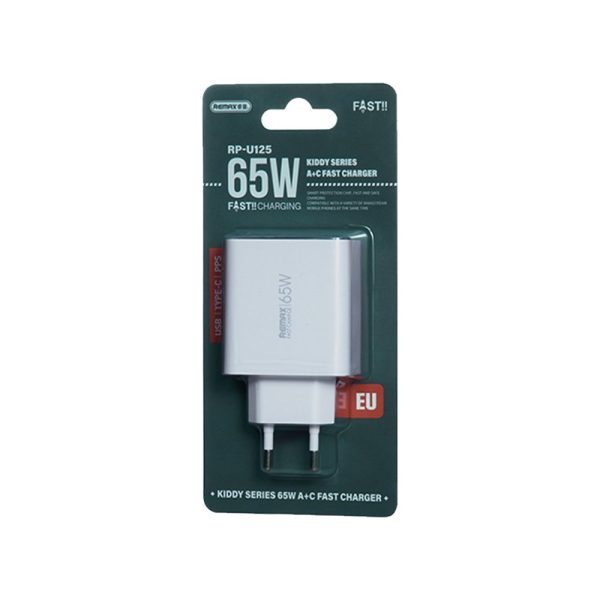 ΦΟΡΤΙΣΤΗΣ REMAX Kiddy Series Fast Charge RP-U125 65W, USB-A+USB-C Λευκό χωρίς καλώδιο 6954851209454-2
