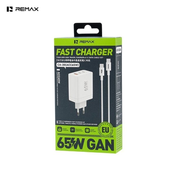 ΦΟΡΤΙΣΤΗΣ REMAX Figen Series fast Charger CA-20 (ACC65W) USB-A+USB-B με Καλώδιο USB C Λευκό 6954851231820-3